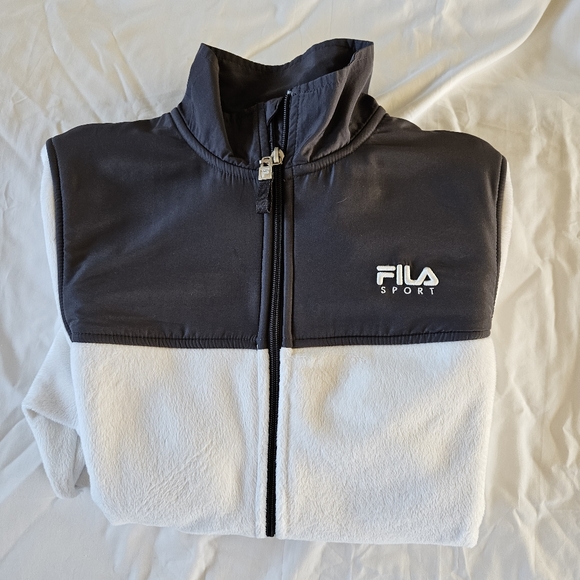 Fila Sport Women's Medium White Gray Fleece Full-zip Jacket - Picture 5 of 11